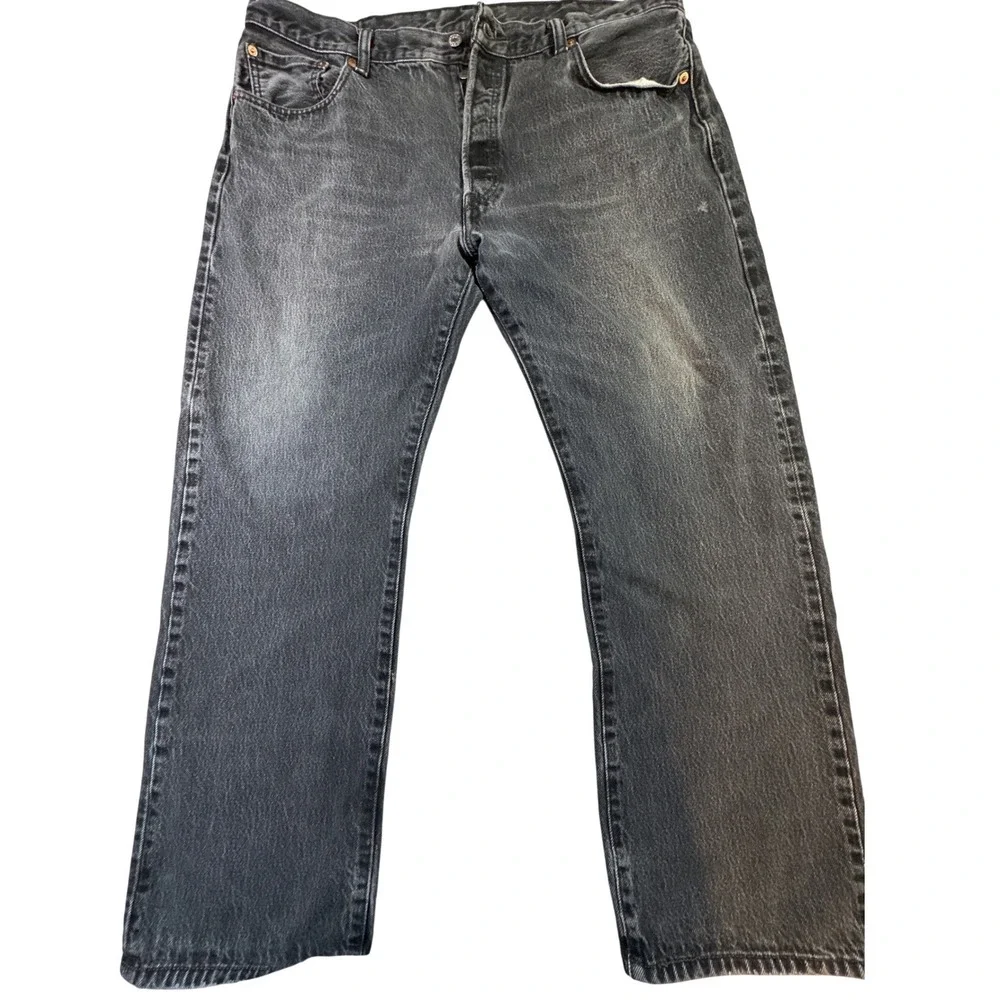 Levis 501 Original Fit Jeans Washed Black Button Fly Straight Leg Mens 40x30